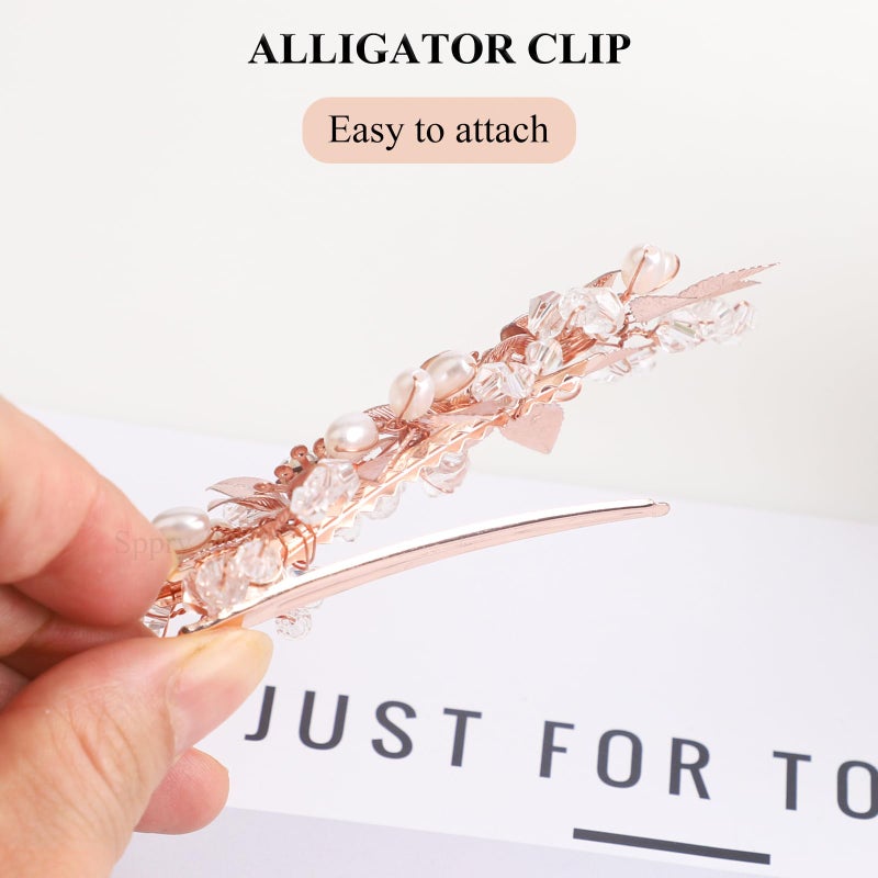 Sppry Floral Crystal Pearl Alligator Hair Clip and Rhinestone Bobby Pins, Elegant Hair Accessories for Bridal Women in Wedding or Prom, Set of 3 (Gold) - Image 3